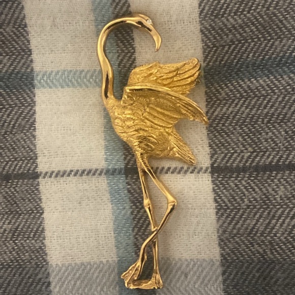 RARE VINTAGE CHRISTIAN DIOR GOLD PLATED FLAMINGO BROOCH PIN - Picture 3 of 6